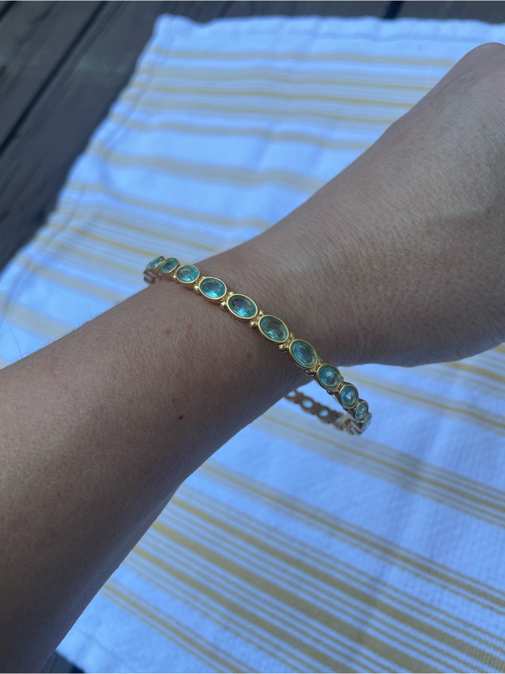 NWT Julie Vos Gold Blue Crystal Accented Gold Mykonos Bangle - Picture 7 of 8